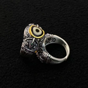 Tibetan Buddhist Vajrakilaya Silver Ritual Ring with Dzi Bead