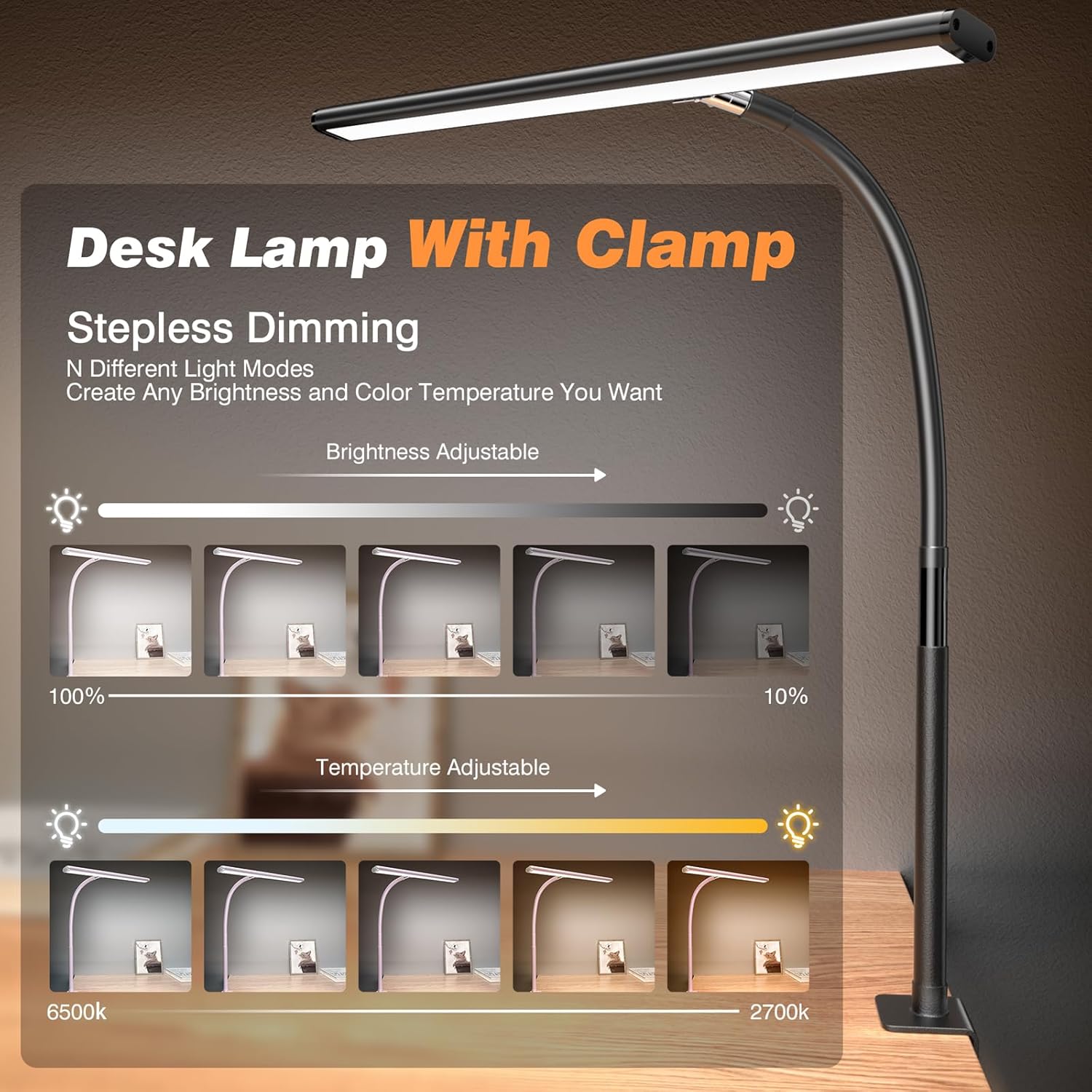 LED eye-protection clip-on desk lamp - Flexible gooseneck · USB powered