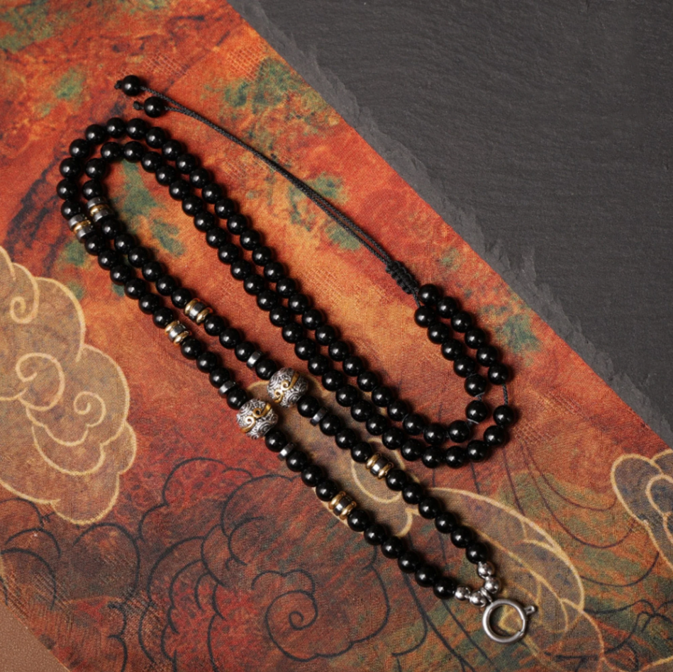 Natural Black Agate Tibetan Silver Thangka Pendant Replacement Chain