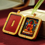 Fanchen·Hand-Painted Thangka Red Sand Brass Pendant Necklace (Ga Wu Box)
