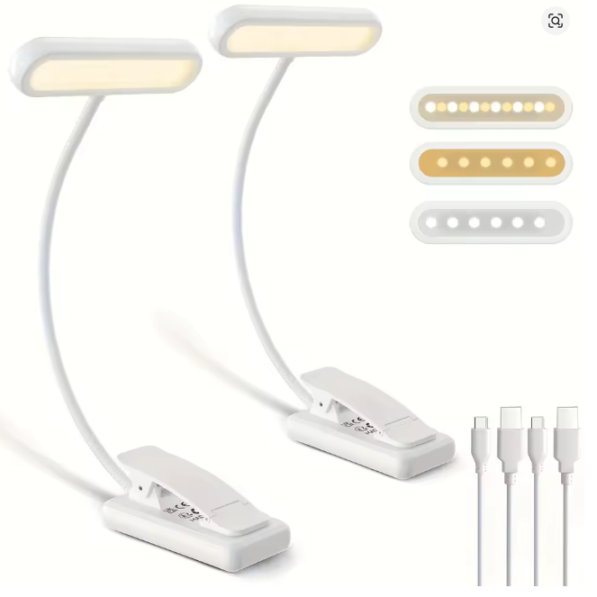 Eye-protecting clip-on reading lamp - Three adjustable brightness levels